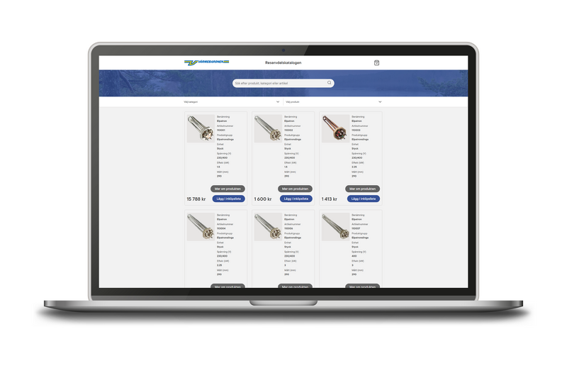 Mock-up på en laptop med reservdelskatalogen på.